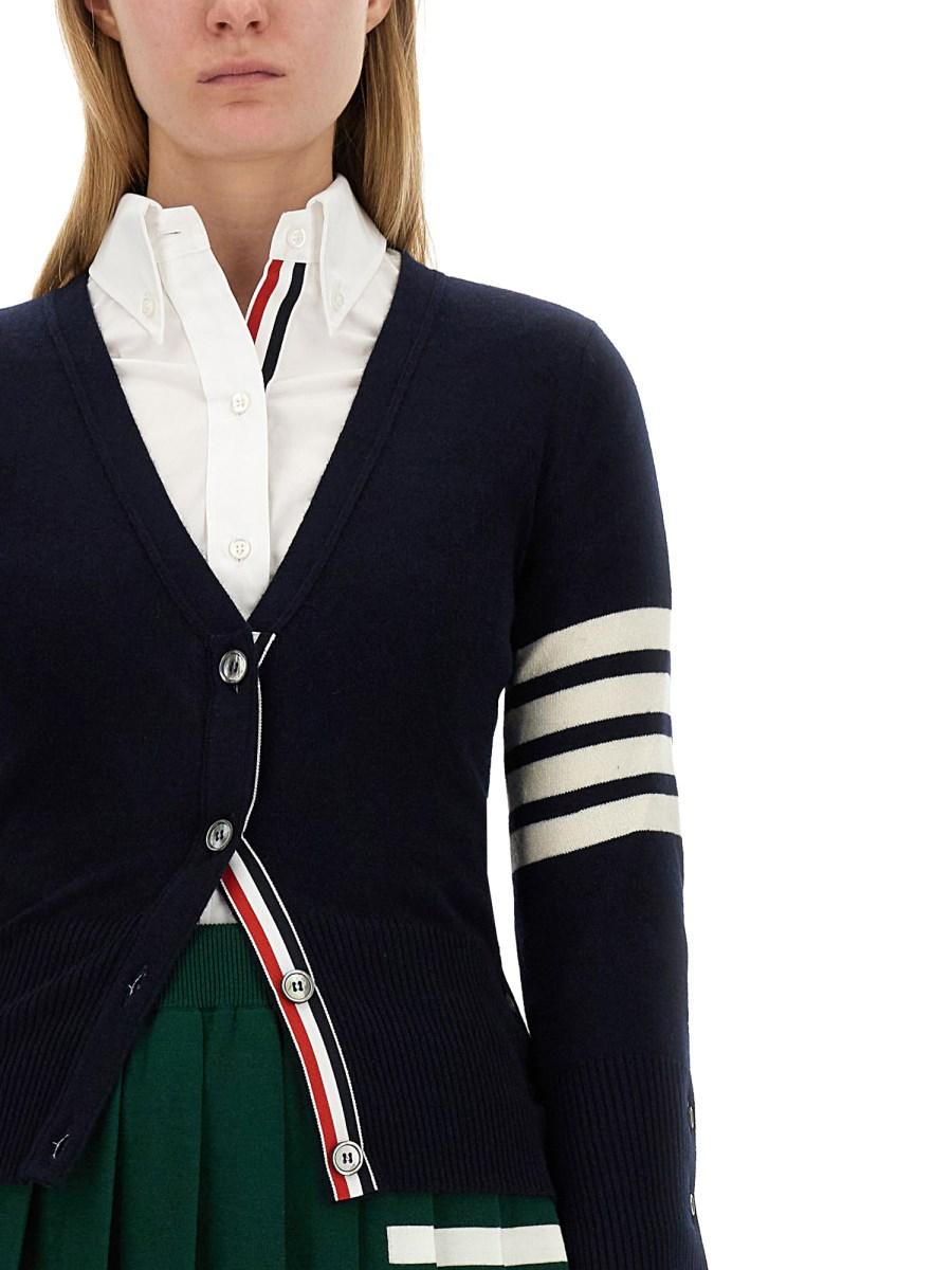 THOM BROWNE CARDIGAN SCOLLO A V IN CASHMERE