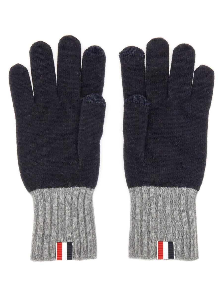 THOM BROWNE GUANTI IN LANA CON LOGO