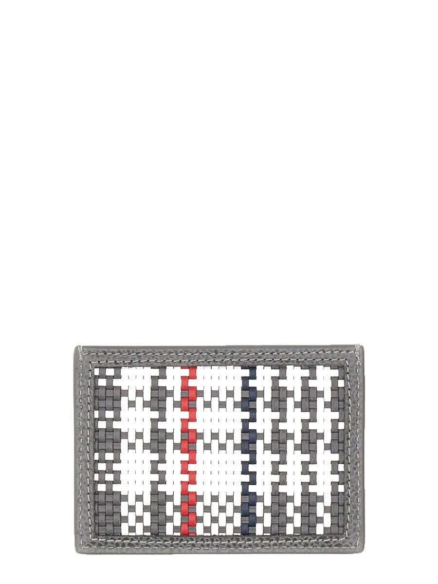 THOM BROWNE PORTACARTE IN PELLE INTRECCIATA
