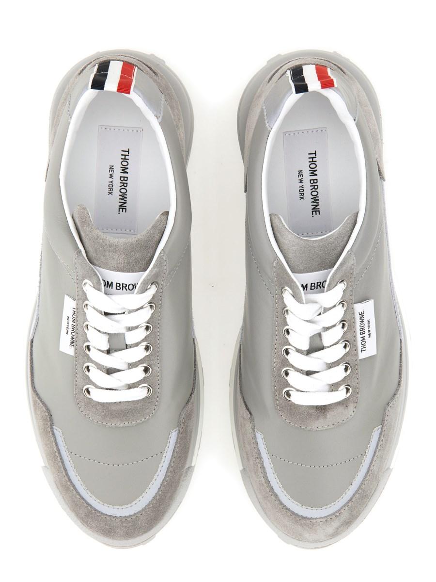 THOM BROWNE SNEAKER CON LOGO IN ECO NYLON E PELLE