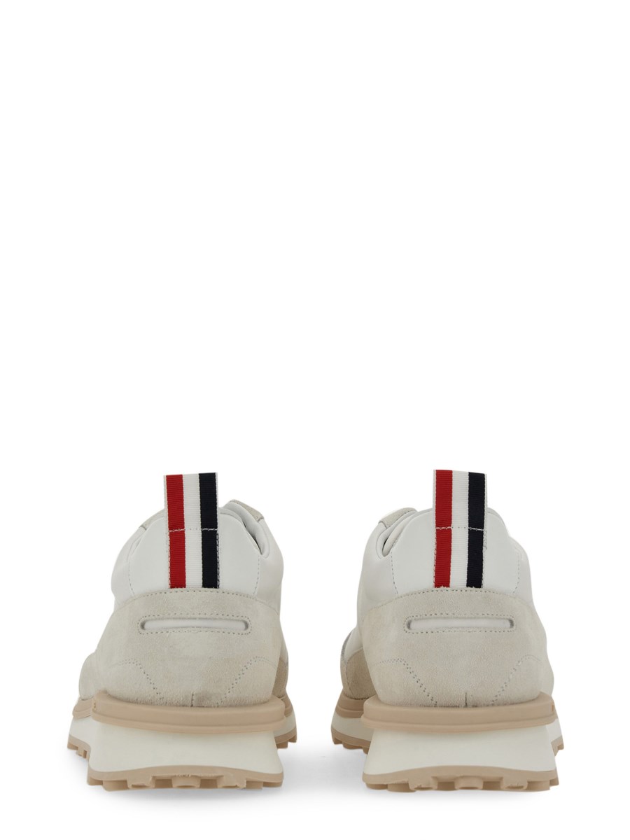THOM BROWNE SNEAKER CON LOGO IN ECO NYLON E PELLE