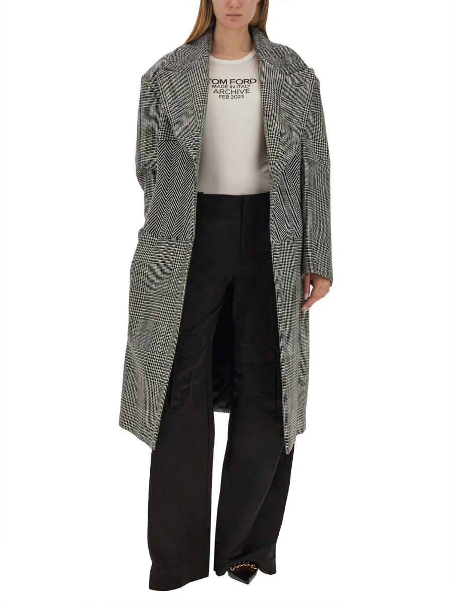 TOM FORD CAPPOTTO PATCHWORK IN LANA CON CINTURA