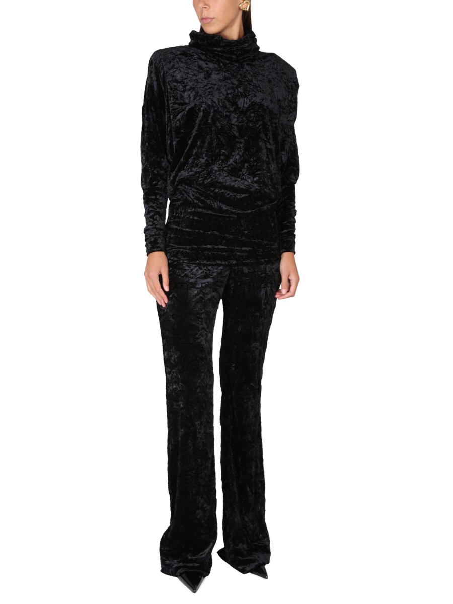 SAINT LAURENT TOP A COLLO ALTO IN VELLUTO CON SPALLE IMBOTTITE