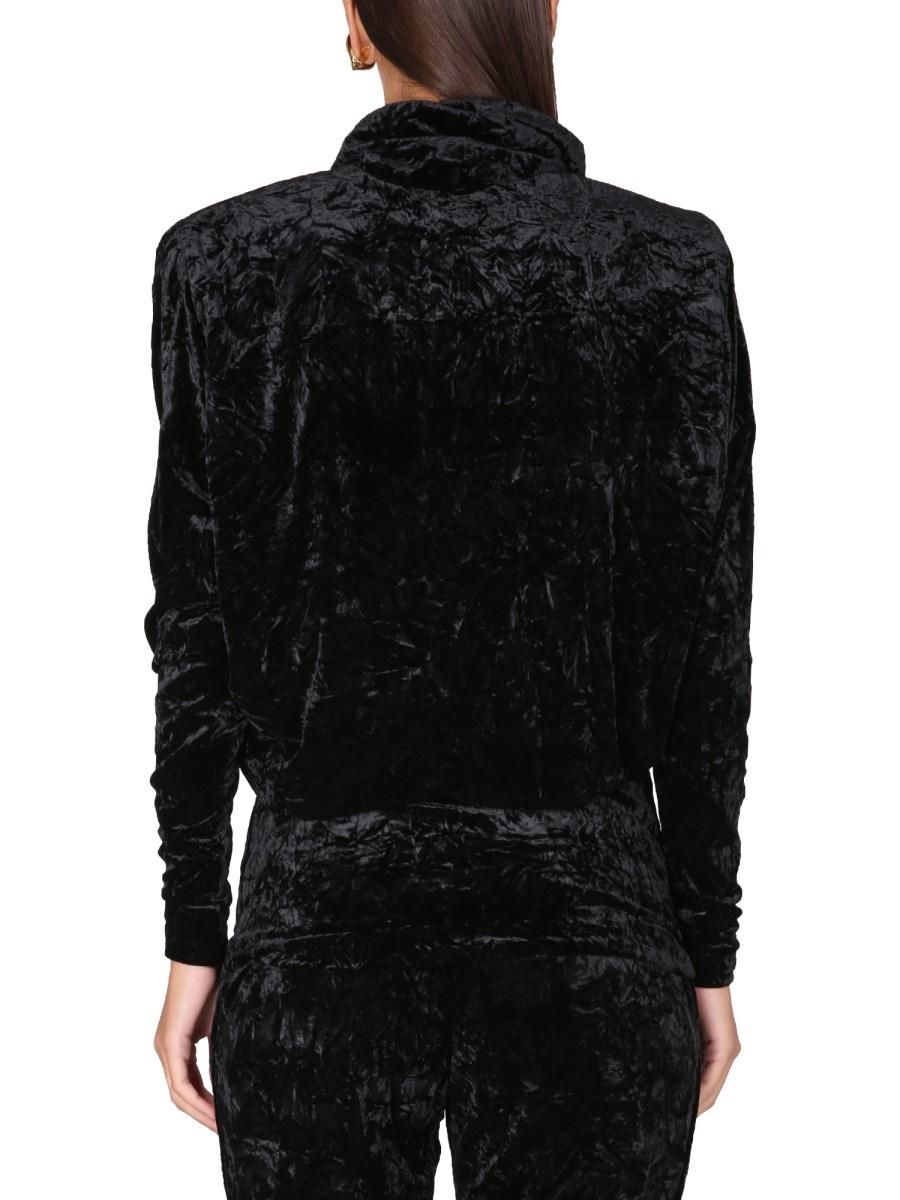 SAINT LAURENT TOP A COLLO ALTO IN VELLUTO CON SPALLE IMBOTTITE