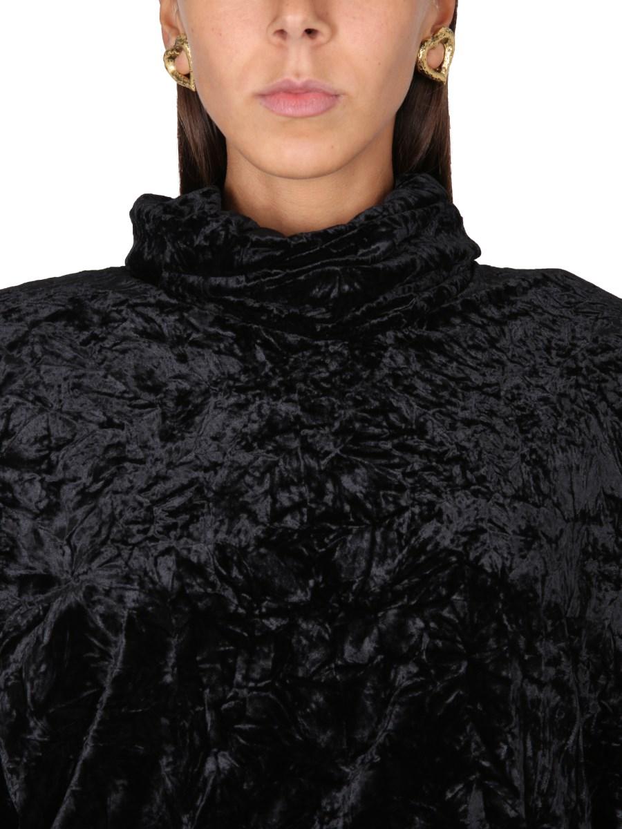 SAINT LAURENT TOP A COLLO ALTO IN VELLUTO CON SPALLE IMBOTTITE