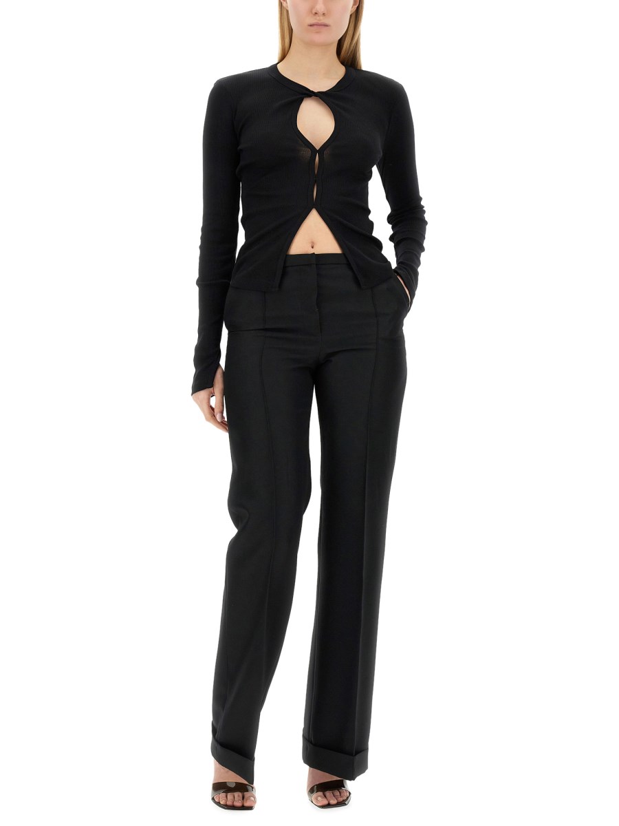 HELMUT LANG TOP A MANICHE LUNGHE SLASH IN MAGLIA DI COTONE