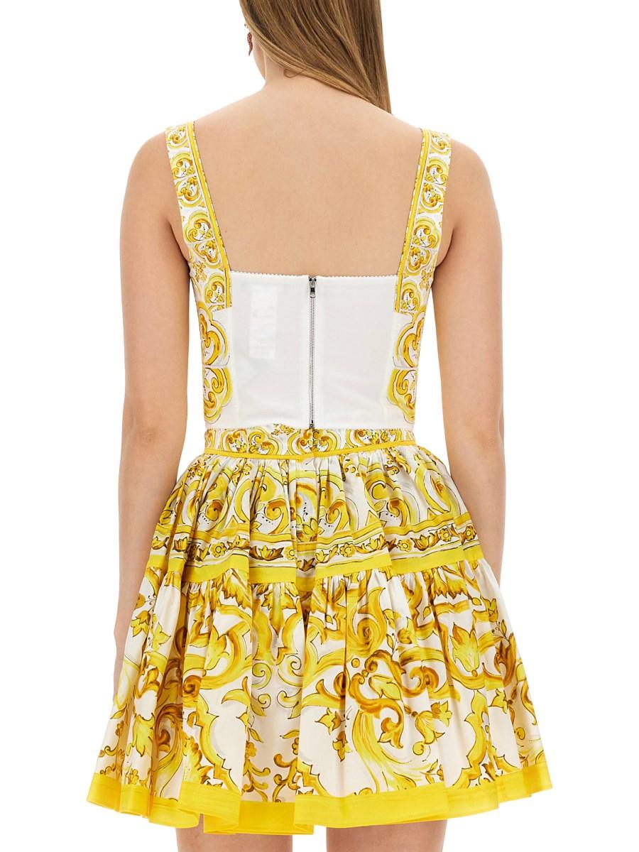 DOLCE & GABBANA TOP BUSTIER IN COTONE STAMPA MAIOLICA