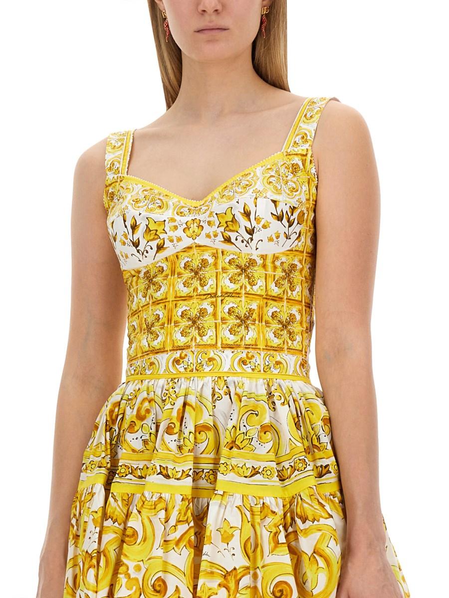 DOLCE & GABBANA TOP BUSTIER IN COTONE STAMPA MAIOLICA