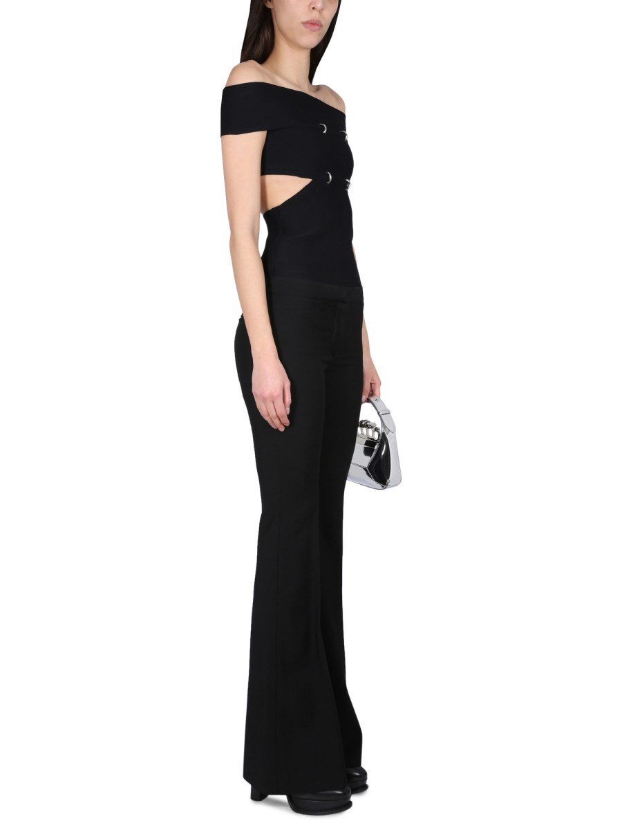 ALEXANDER McQUEEN TOP CON DETTAGLI CUT-OUT IN VISCOSA E SPALLE SCOPERTE