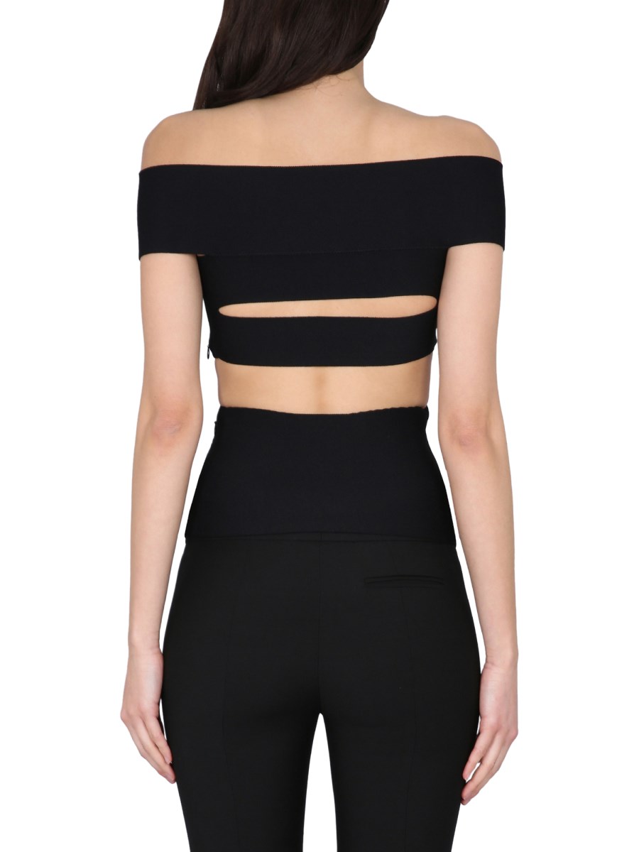 ALEXANDER McQUEEN TOP CON DETTAGLI CUT-OUT IN VISCOSA E SPALLE SCOPERTE