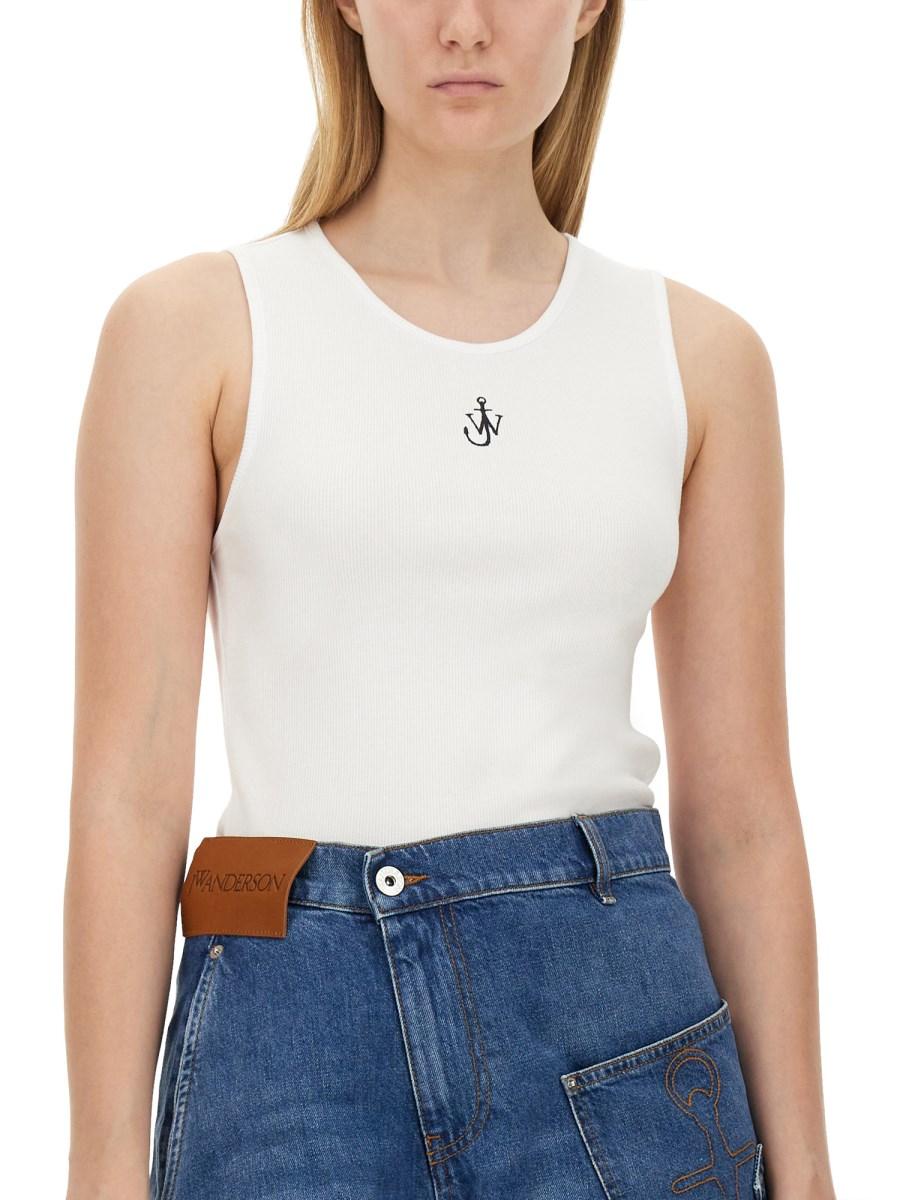 JW ANDERSON TOP CON RICAMO LOGO IN JERSEY DI COTONE