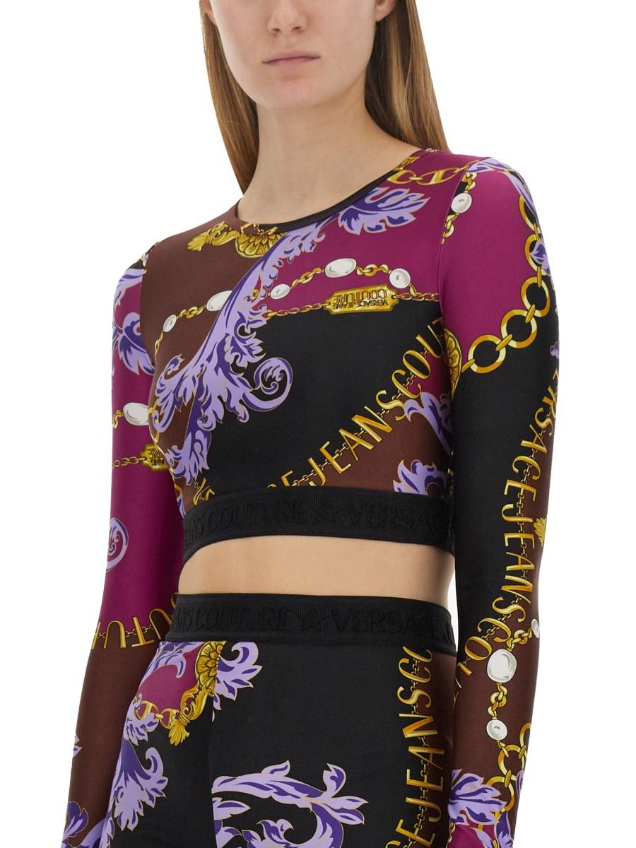 VERSACE JEANS COUTURE TOP CROPPED CHAIN COUTURE IN NYLON
