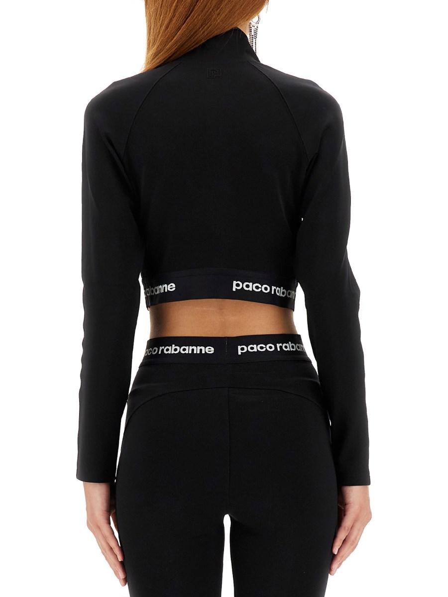PACO RABANNE TOP CROPPED IN TESSUTO TECNICO CON BANDA LOGO