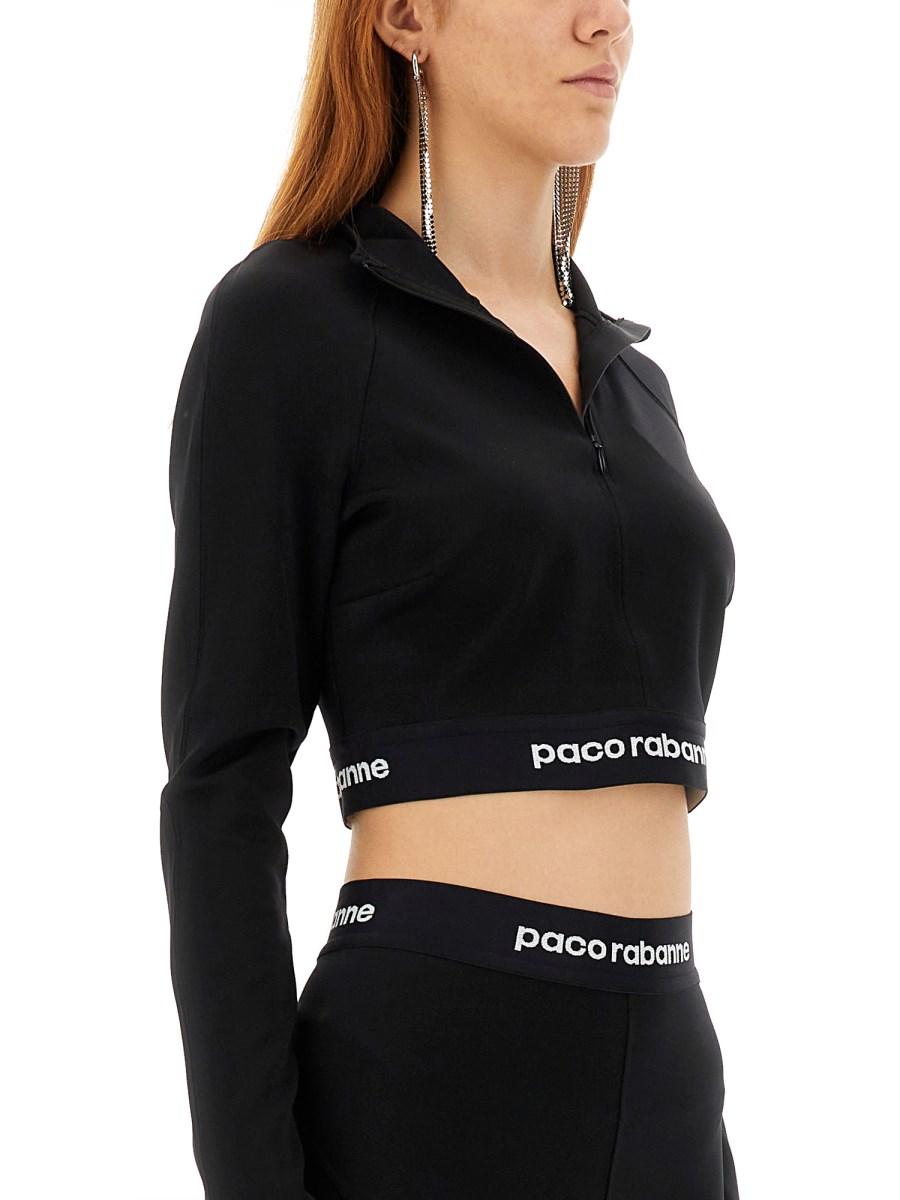 PACO RABANNE TOP CROPPED IN TESSUTO TECNICO CON BANDA LOGO