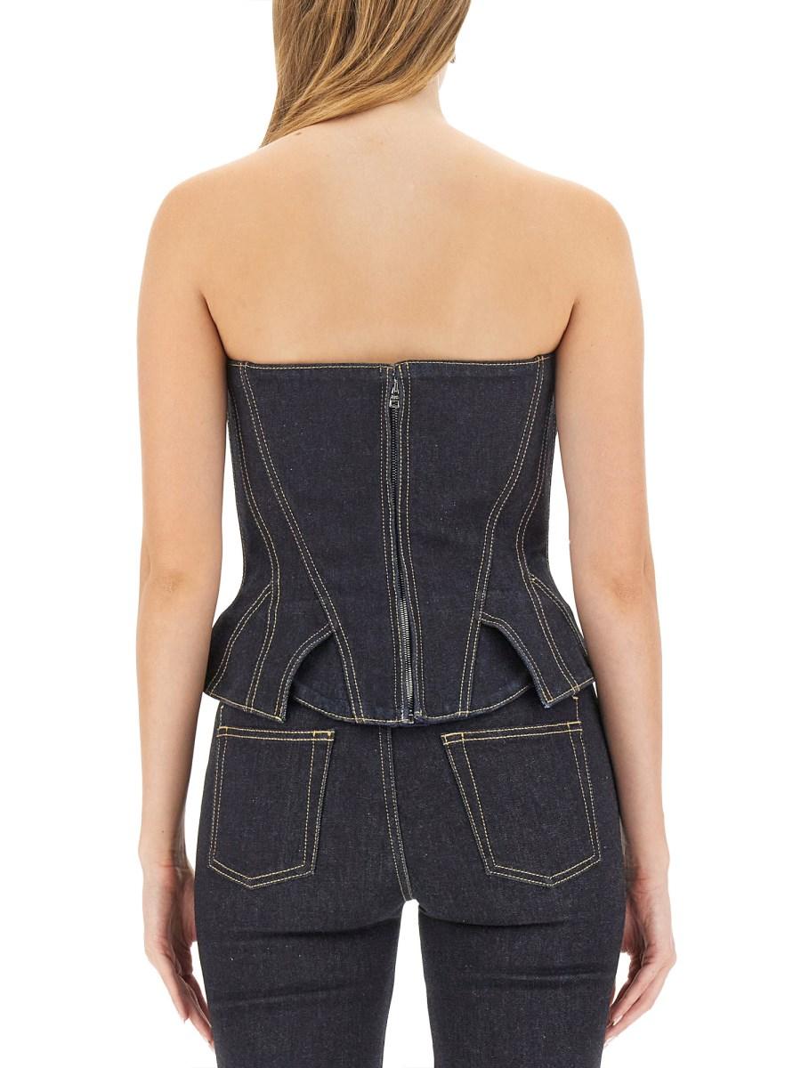 ALEXANDER McQUEEN TOP IN BUSTIER IN DENIM DI COTONE