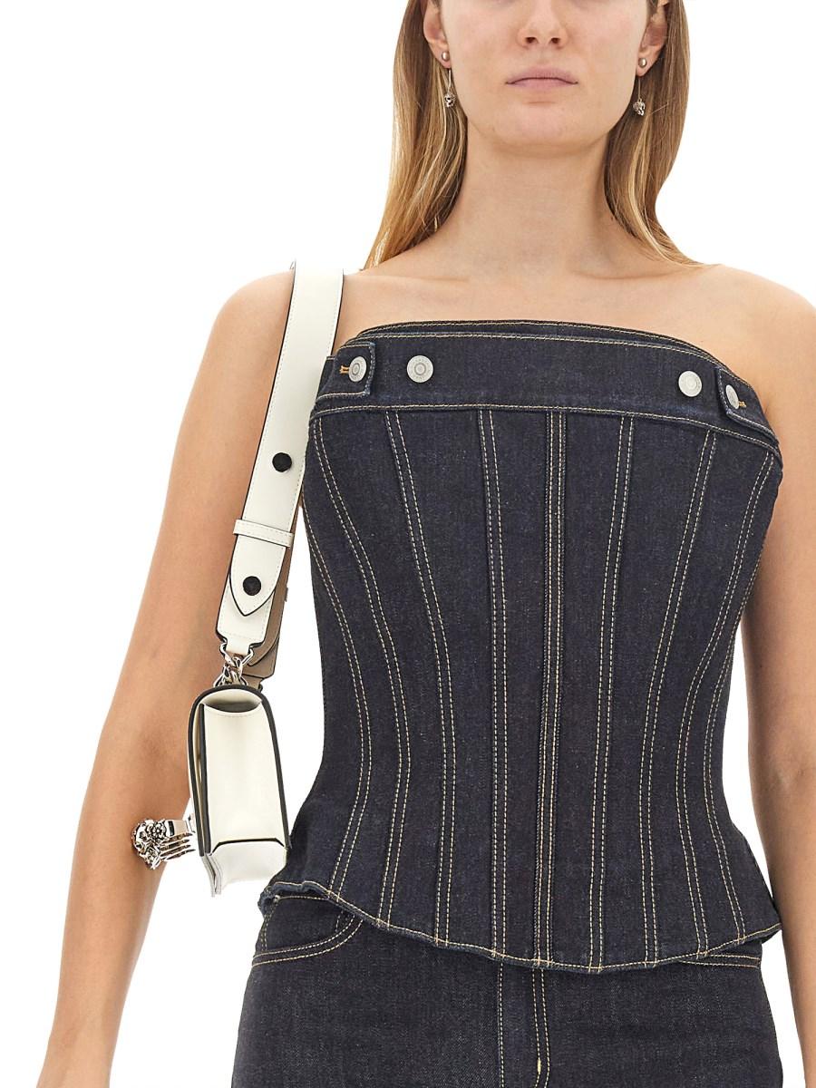 ALEXANDER McQUEEN TOP IN BUSTIER IN DENIM DI COTONE