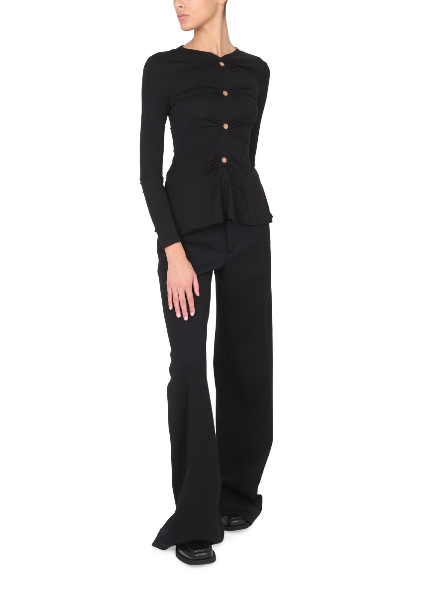 PROENZA SCHOULER WHITE LABEL TOP IN CRÊPE OPACO CON SCOLLO A V