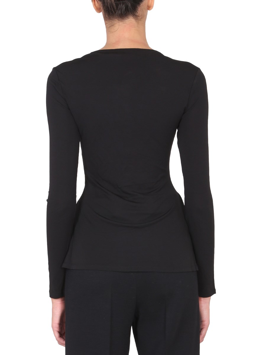 PROENZA SCHOULER WHITE LABEL TOP IN CRÊPE OPACO CON SCOLLO A V
