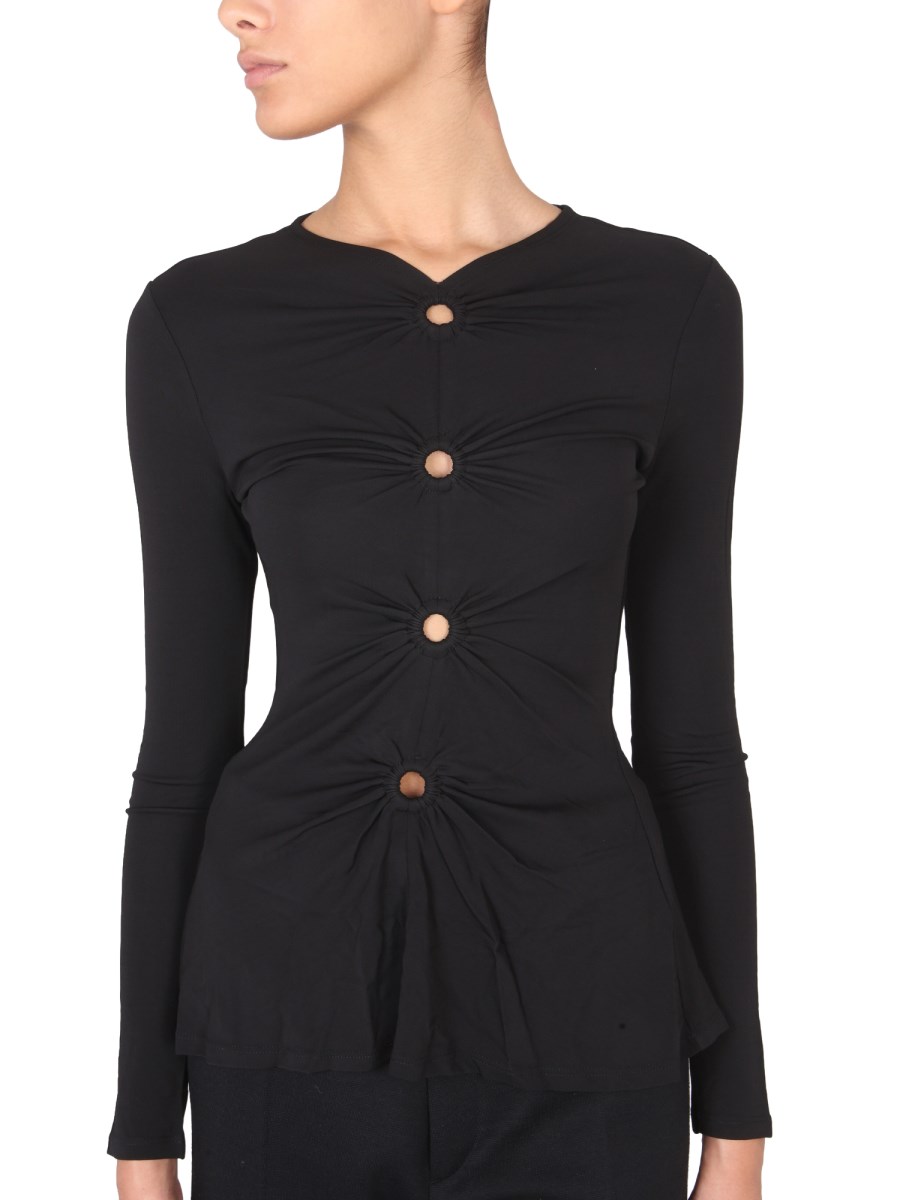 PROENZA SCHOULER WHITE LABEL TOP IN CRÊPE OPACO CON SCOLLO A V