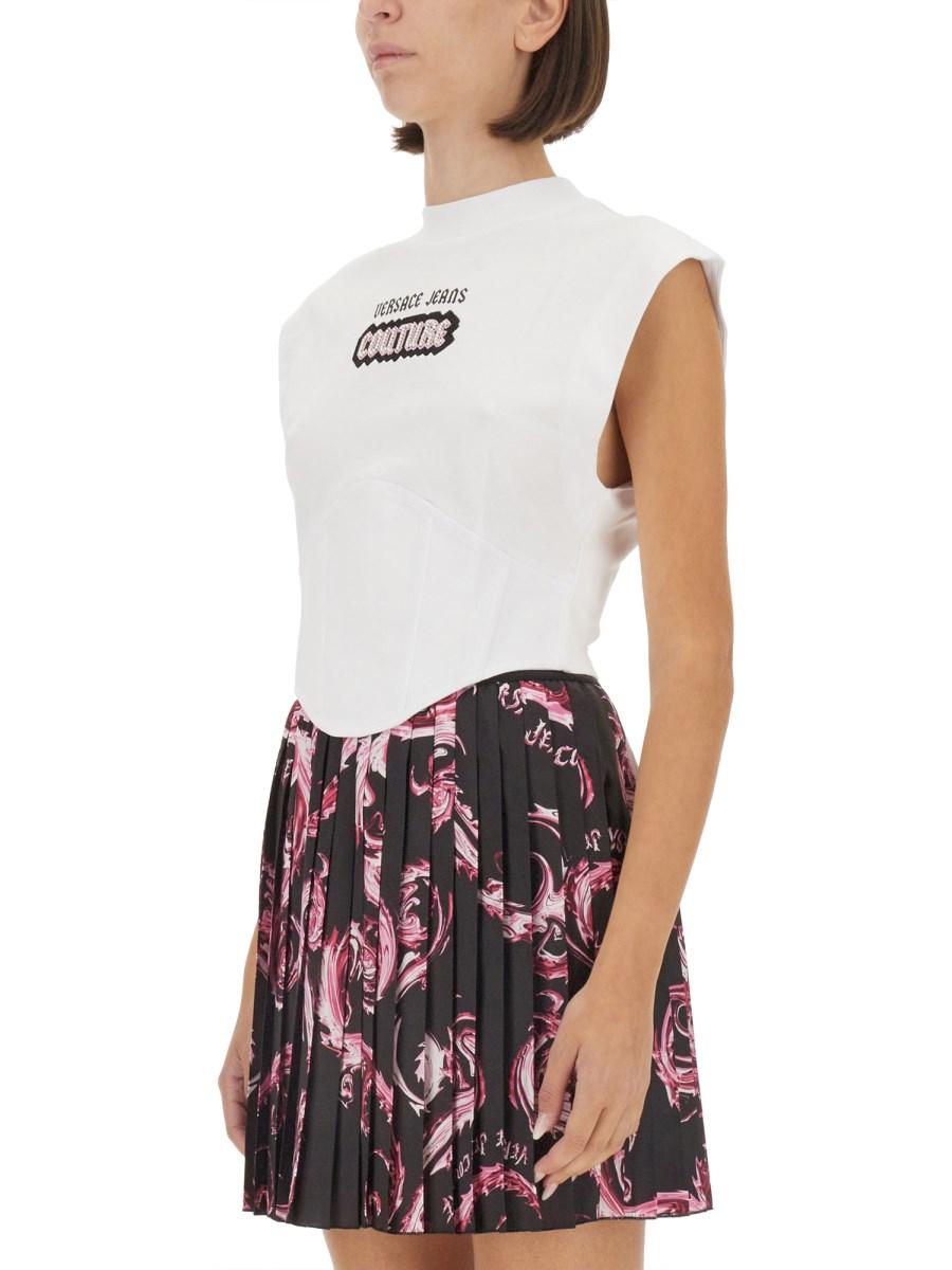 VERSACE JEANS COUTURE TOP IN JERSEY DI COTONE CON LOGO