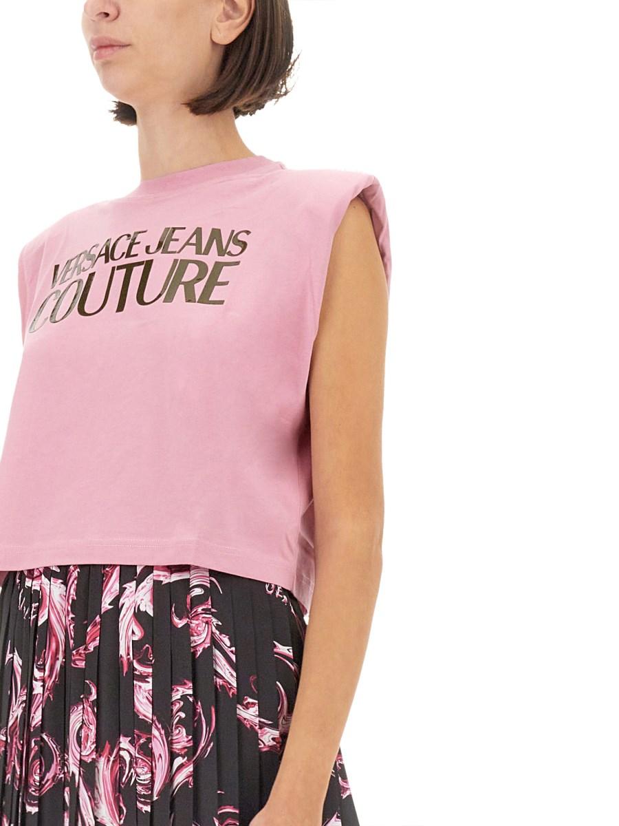 VERSACE JEANS COUTURE TOP IN JERSEY DI COTONE CON LOGO