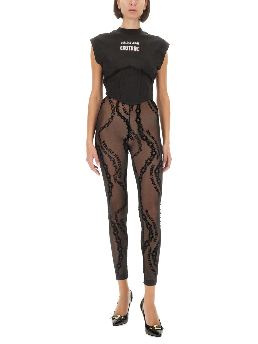 VERSACE JEANS COUTURE TOP IN JERSEY DI COTONE CON LOGO