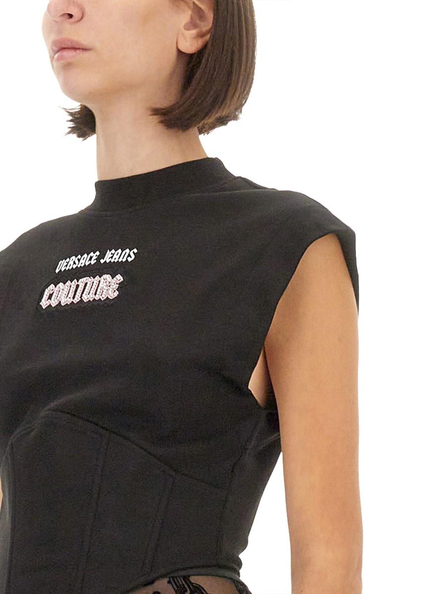 VERSACE JEANS COUTURE TOP IN JERSEY DI COTONE CON LOGO