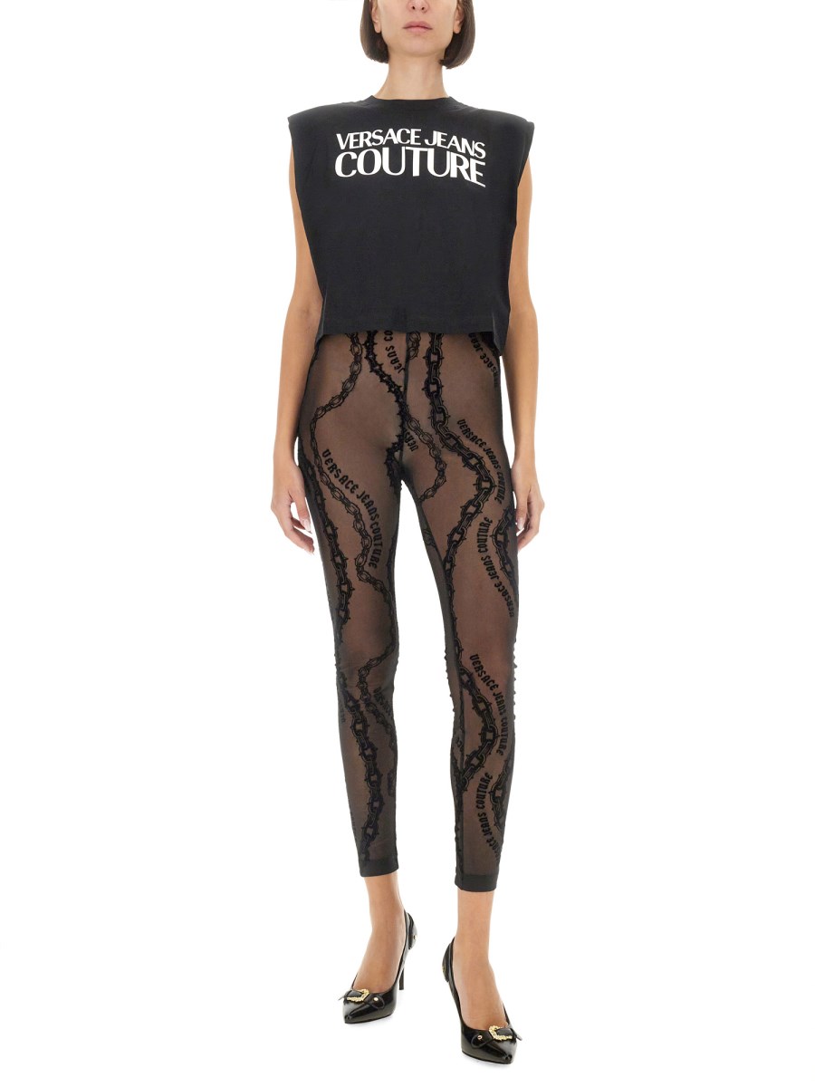 VERSACE JEANS COUTURE TOP IN JERSEY DI COTONE CON LOGO