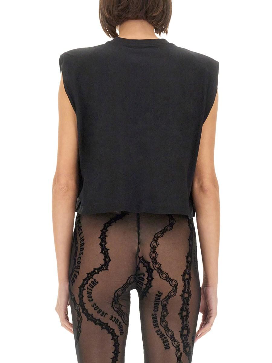 VERSACE JEANS COUTURE TOP IN JERSEY DI COTONE CON LOGO