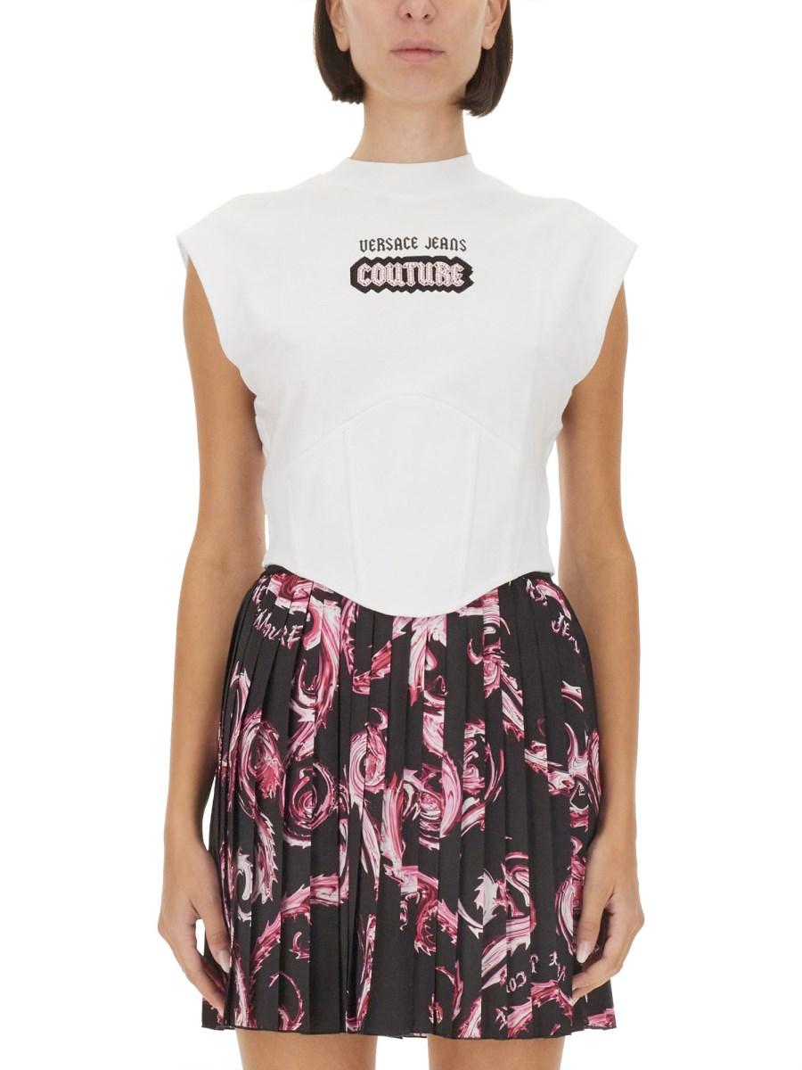 VERSACE JEANS COUTURE TOP IN JERSEY DI COTONE CON LOGO