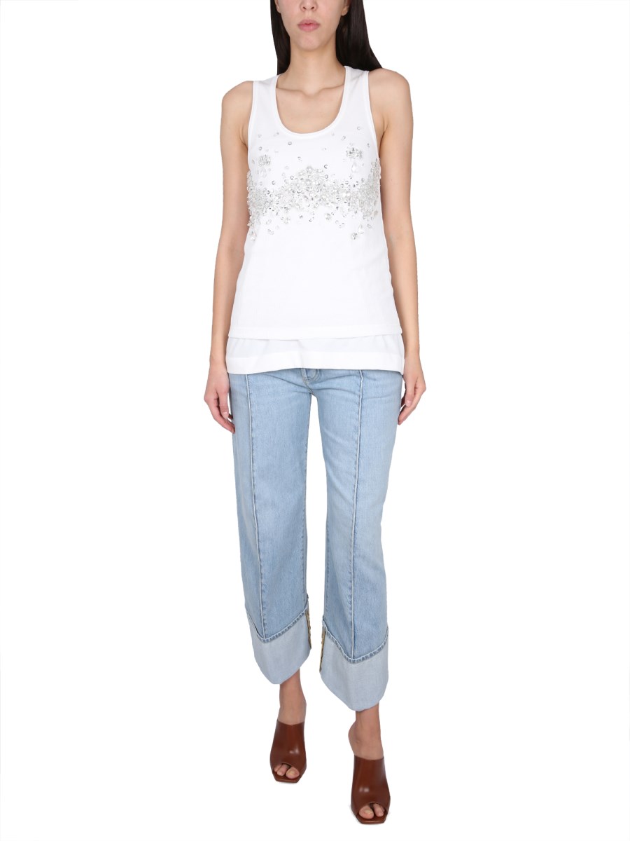 BOTTEGA VENETA TOP IN MAGLIA DI JERSEY DECORATO CON CRISTALLI