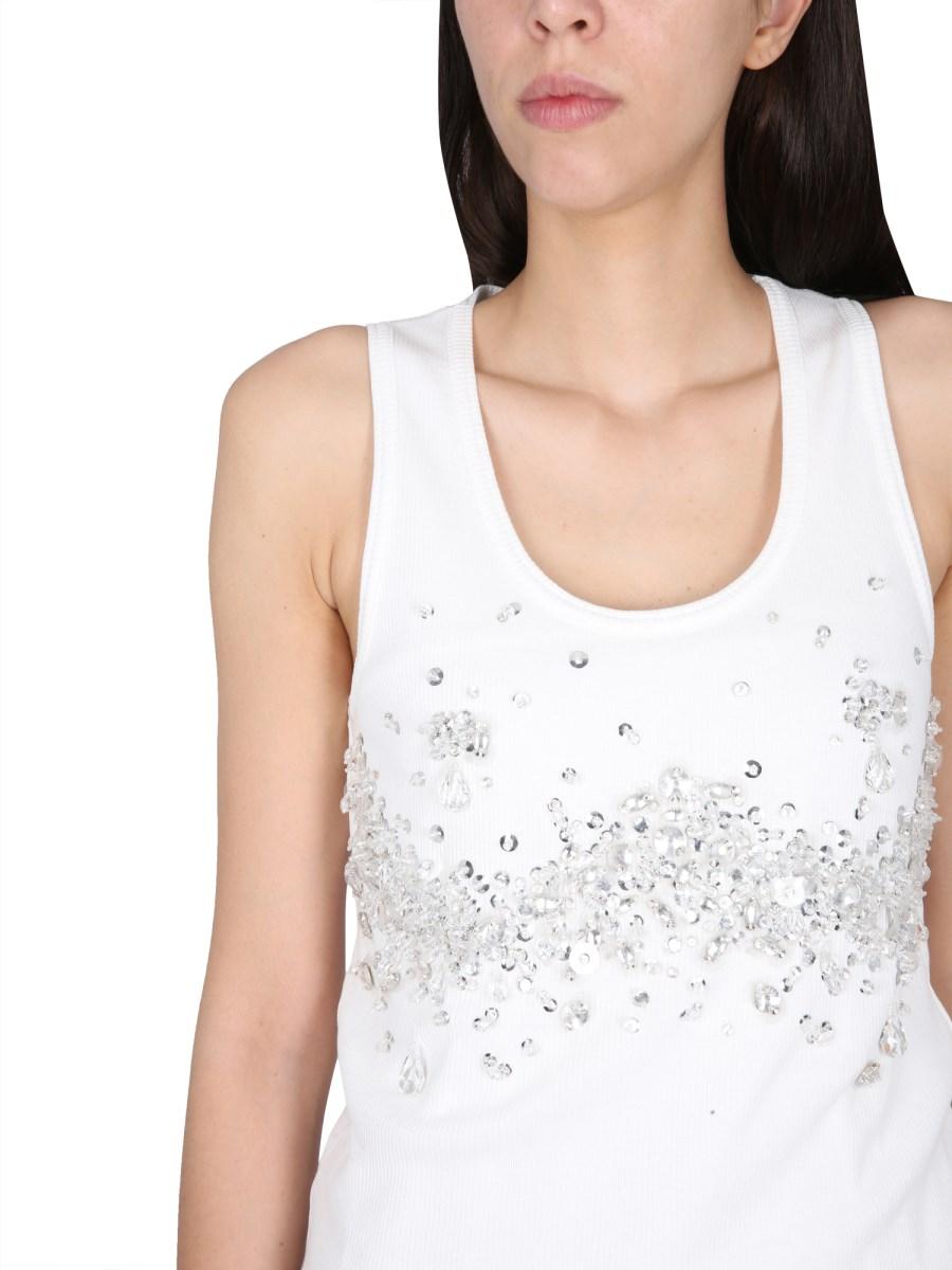 BOTTEGA VENETA TOP IN MAGLIA DI JERSEY DECORATO CON CRISTALLI
