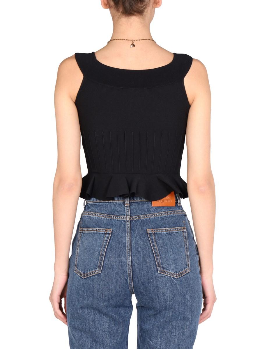 ALEXANDER McQUEEN TOP IN MAGLIA IN MISTO VISCOSA CON VOLANT