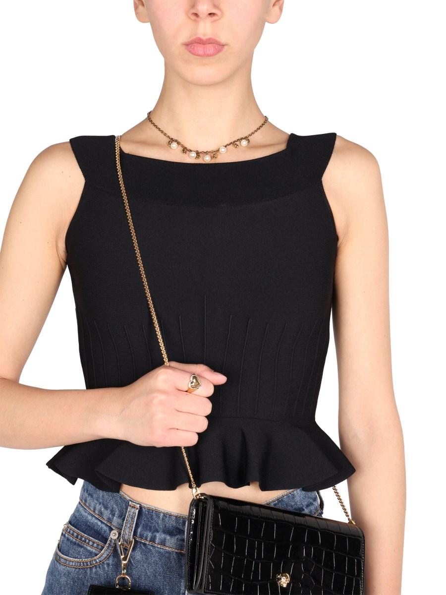 ALEXANDER McQUEEN TOP IN MAGLIA IN MISTO VISCOSA CON VOLANT