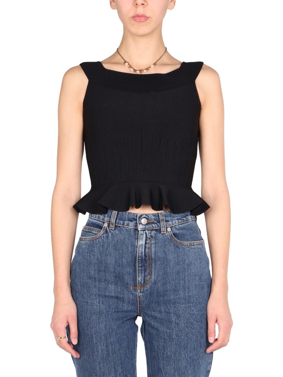 ALEXANDER McQUEEN TOP IN MAGLIA IN MISTO VISCOSA CON VOLANT