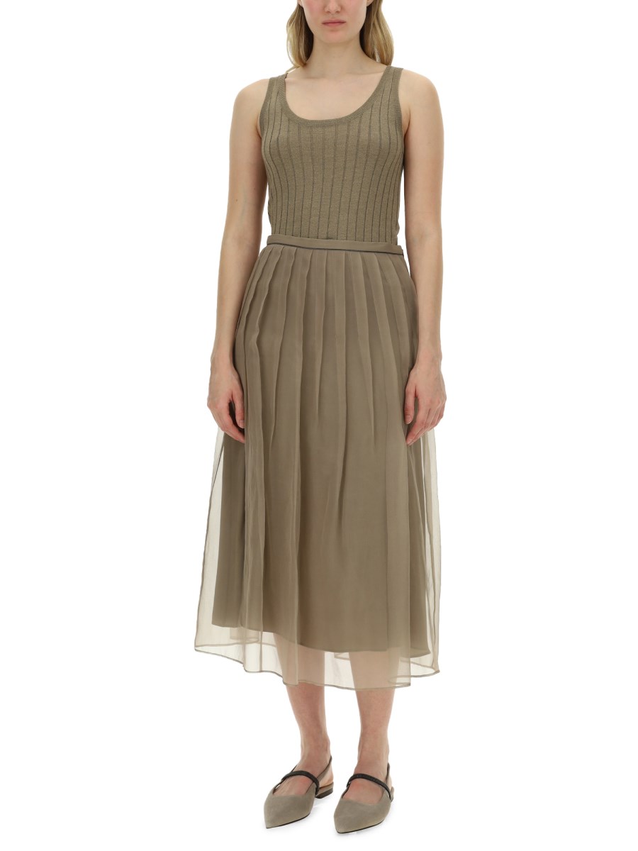 BRUNELLO CUCINELLI TOP IN MAGLIA LEGGERA DI SETA SPARKLING A COSTE