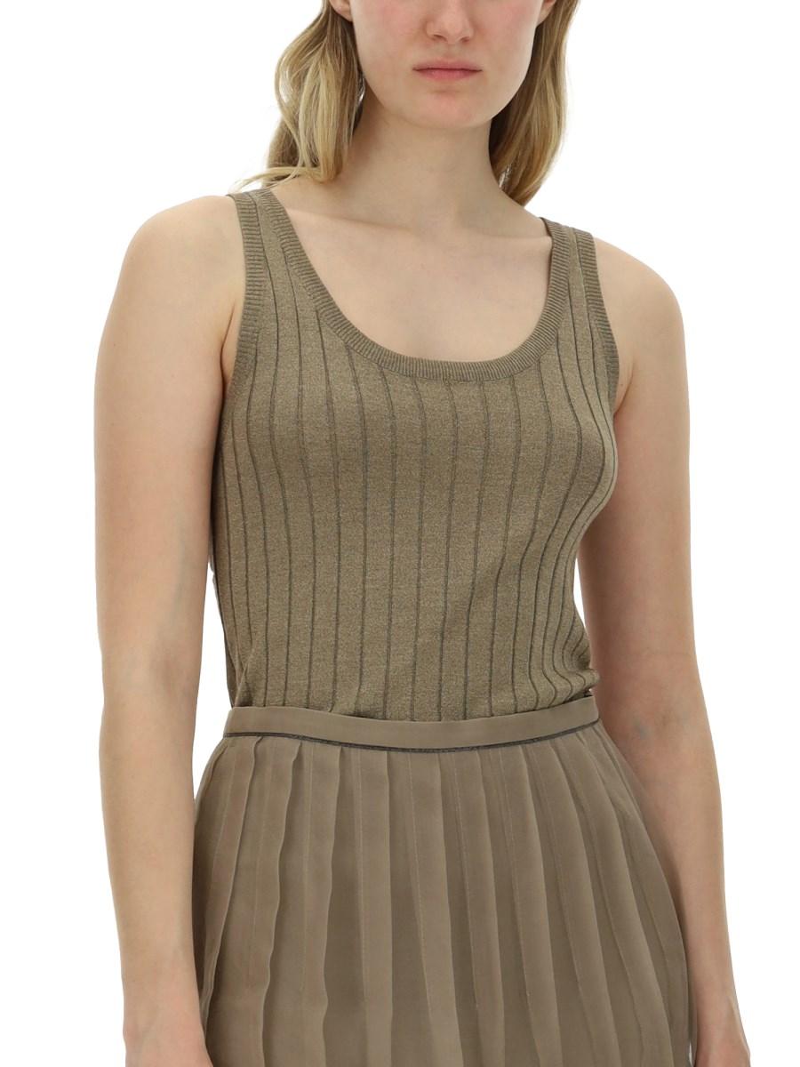 BRUNELLO CUCINELLI TOP IN MAGLIA LEGGERA DI SETA SPARKLING A COSTE