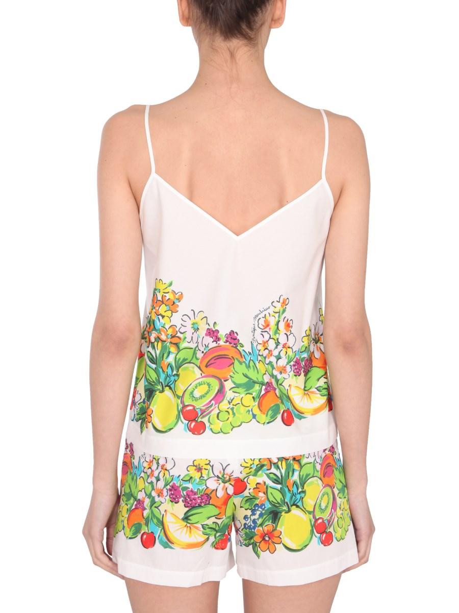 BOUTIQUE MOSCHINO TOP IN POPELINE DI COTONE CON STAMPA FIORI E FRUTTA