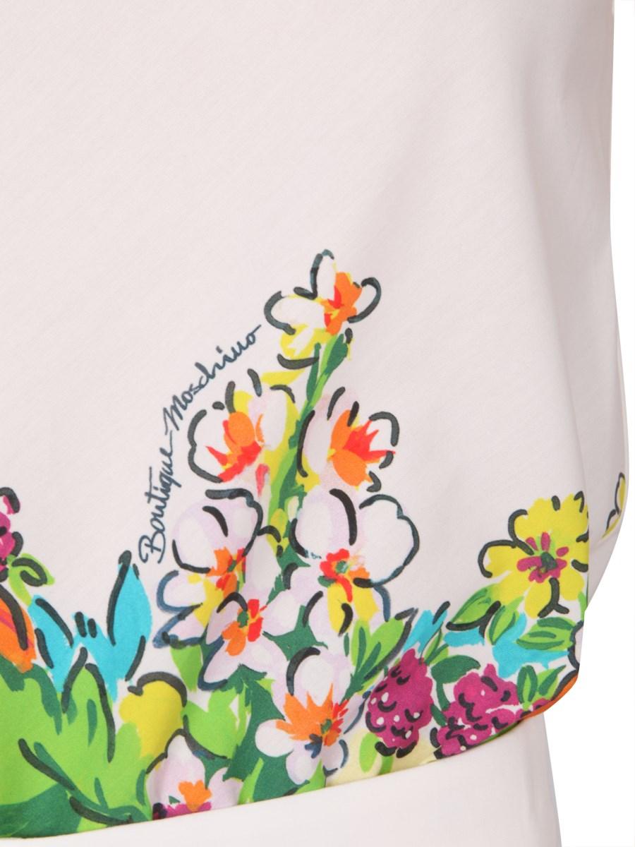 BOUTIQUE MOSCHINO TOP IN POPELINE DI COTONE CON STAMPA FIORI E FRUTTA
