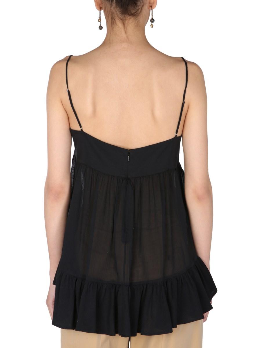 ALEXANDER McQUEEN TOP SEMITRASPARENTE IN MISTO COTONE