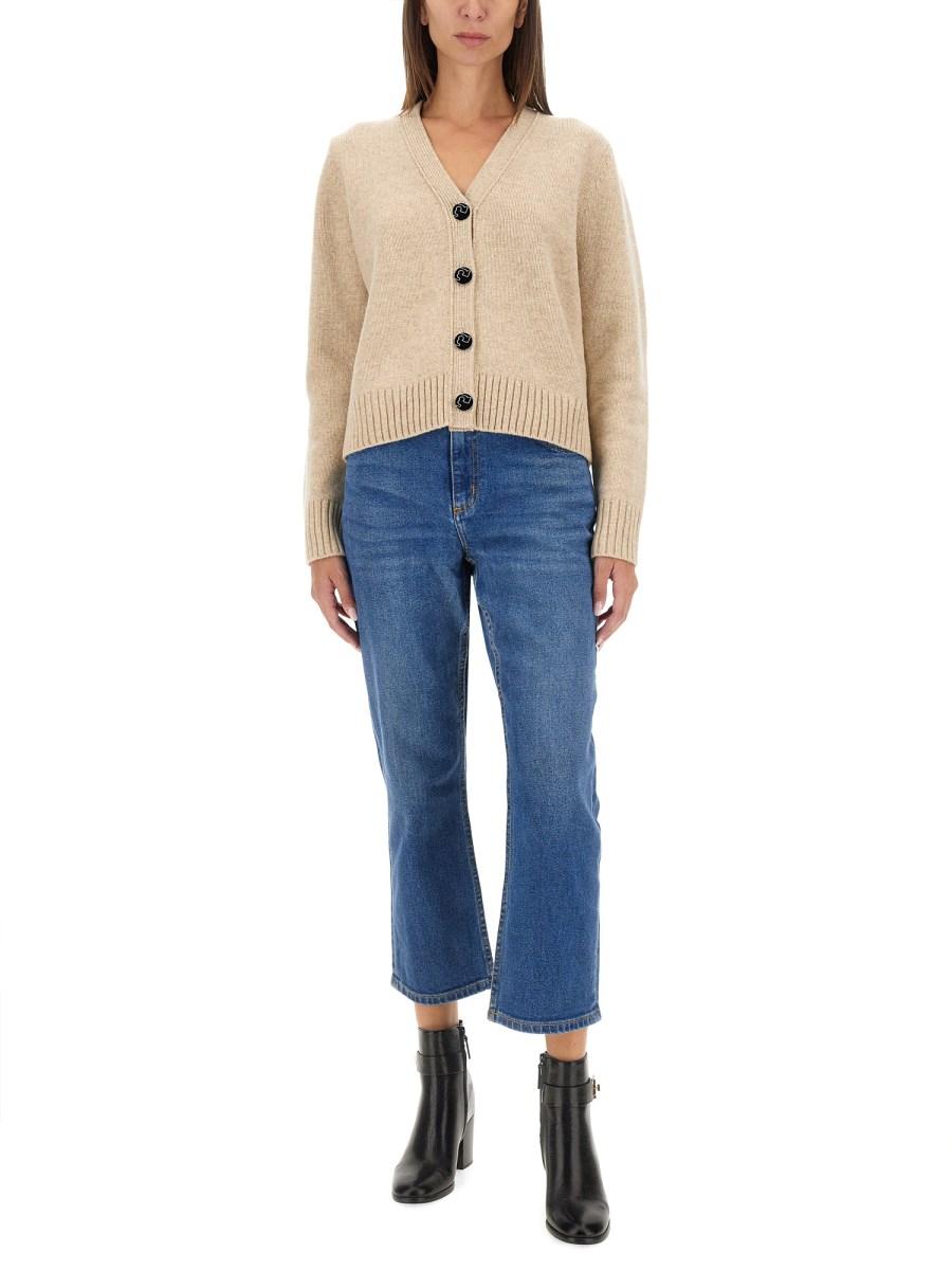 TORY BURCH CARDIGAN CON SCOLLO A V IN LANA