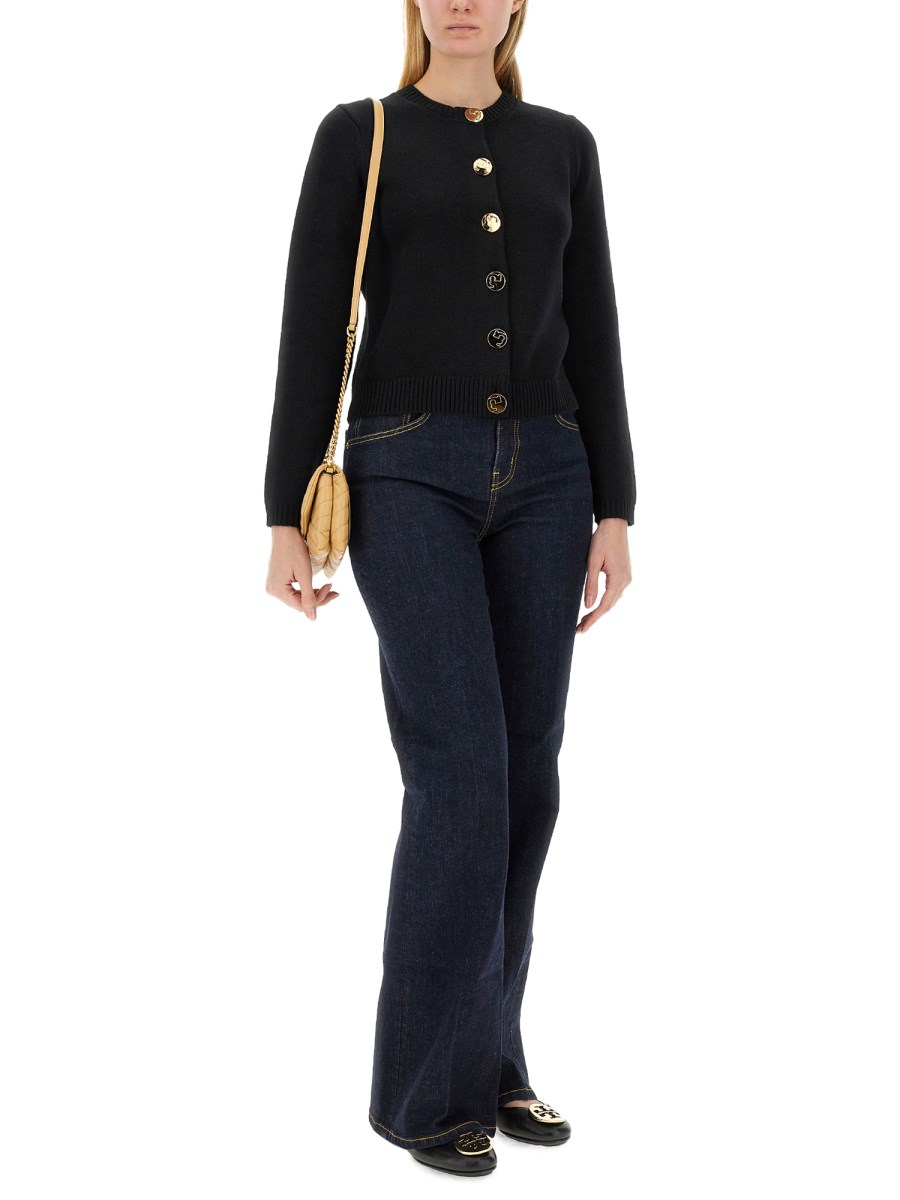 TORY BURCH CARDIGAN IN LANA CON LOGO