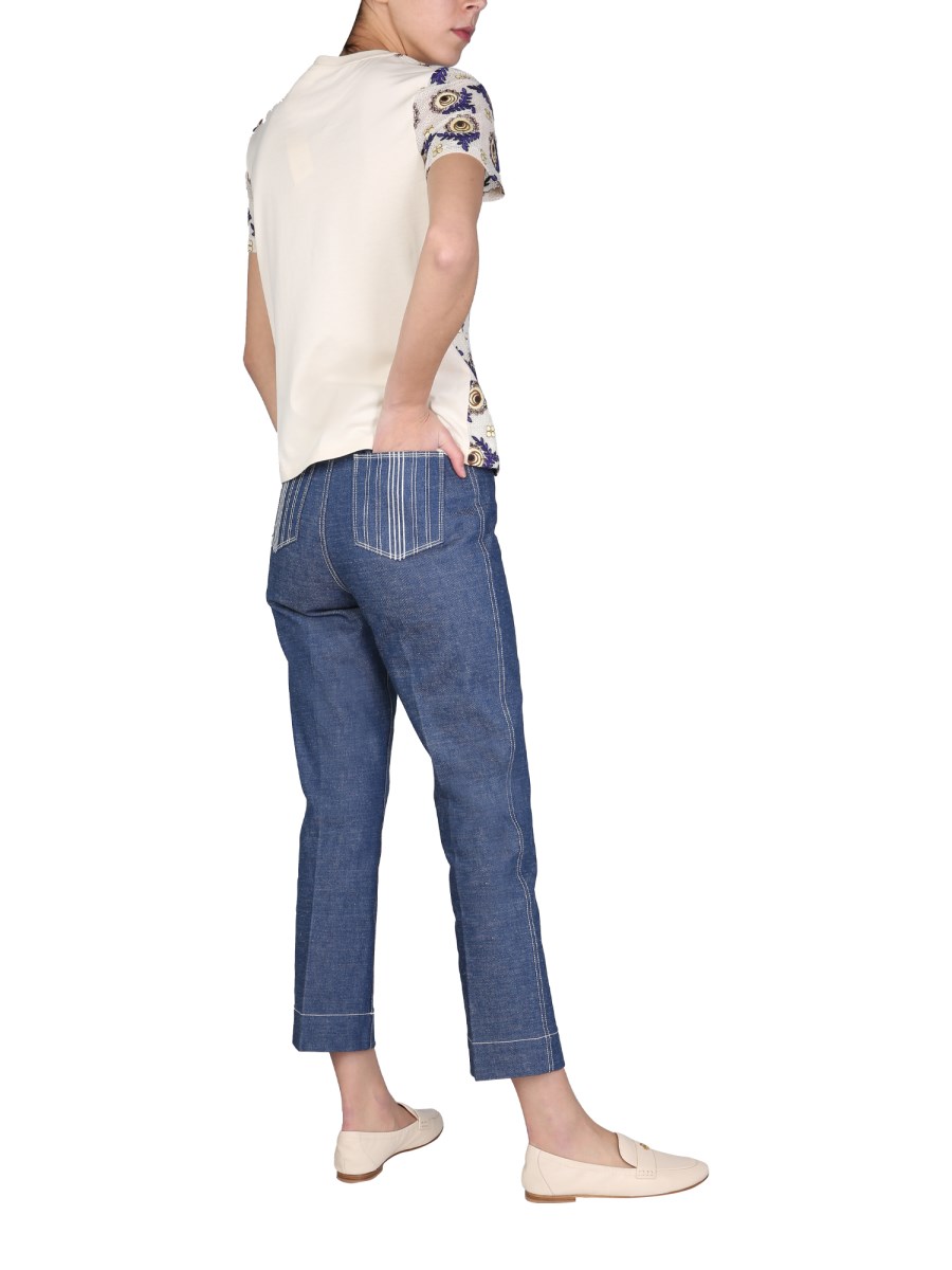 TORY BURCH JEANS WIDE LEG IN DENIM DI COTONE