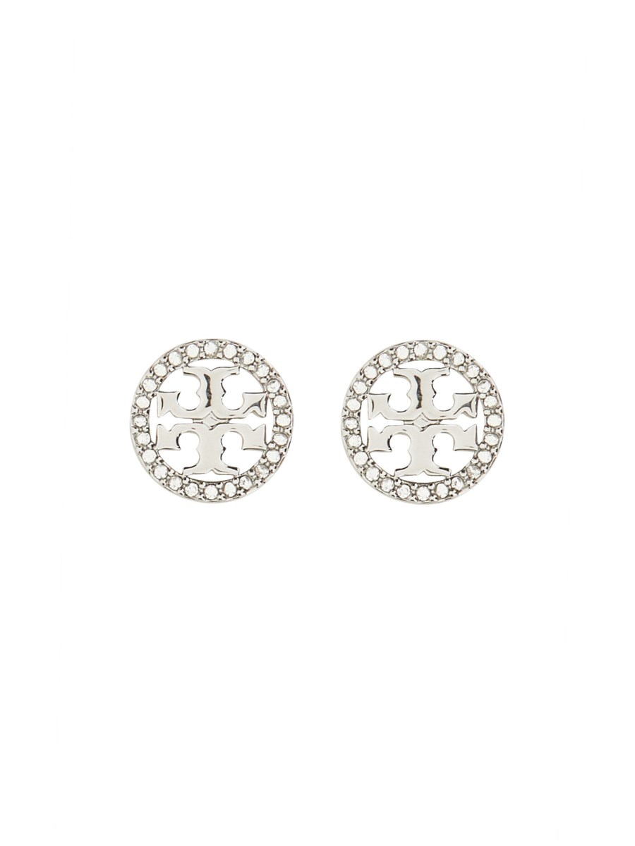 TORY BURCH ORECCHINI CIRCLE-STUD CRYSTAL LOGO