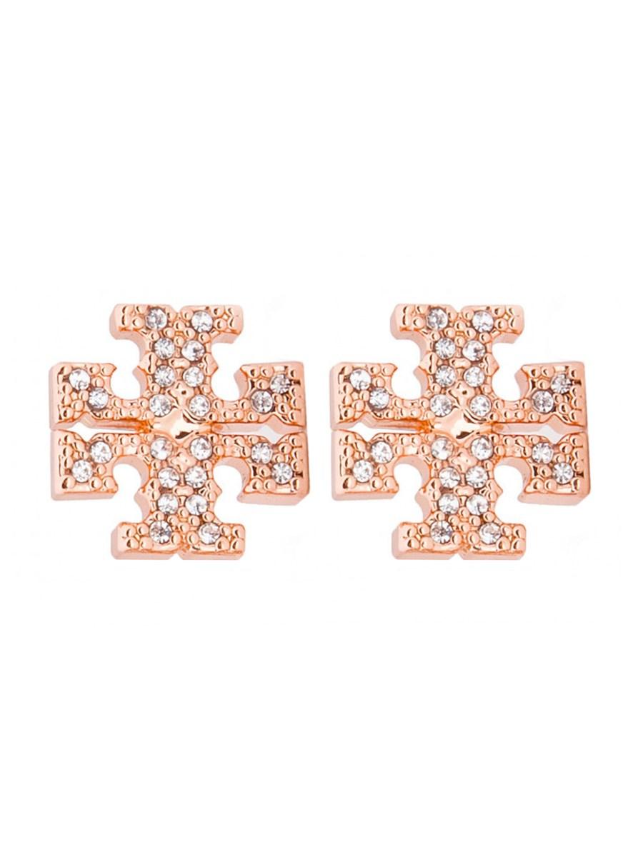 TORY BURCH ORECCHINI CRYSTAL LOGO IN OTTONE