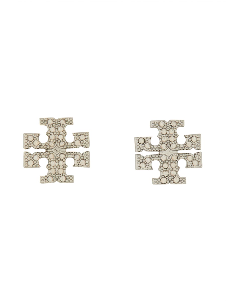 TORY BURCH ORECCHINI CRYSTAL LOGO IN OTTONE