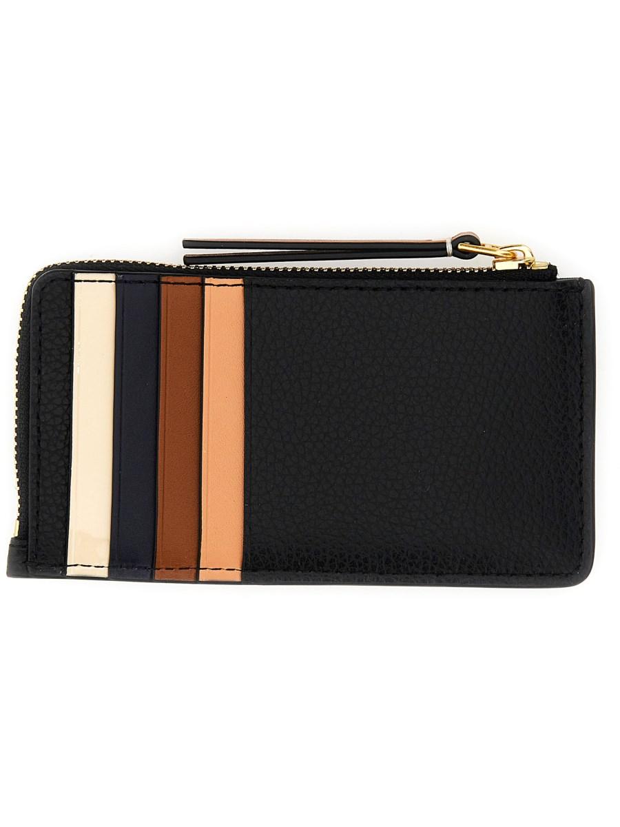 TORY BURCH PORTACARTE "ROBINSON" CON ZIP IN PELLE