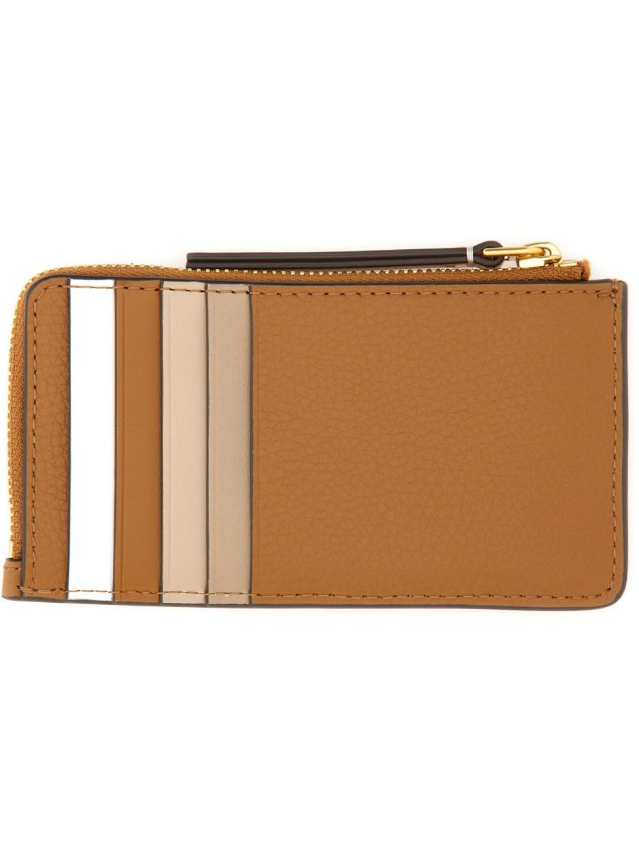 TORY BURCH PORTACARTE "ROBINSON" CON ZIP IN PELLE