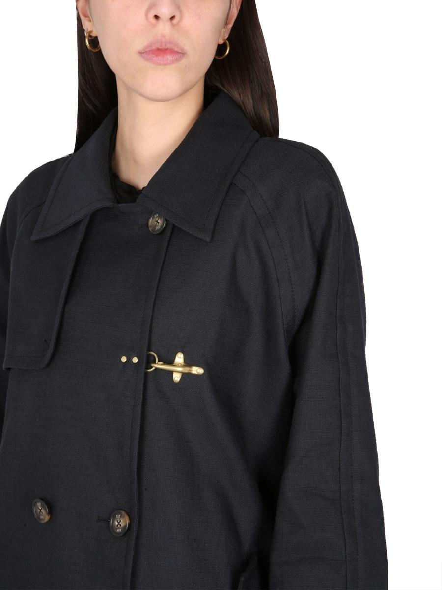 FAY TRENCH DOPPIOPETTO CON GANCIO IN MISTO COTONE E LINO
