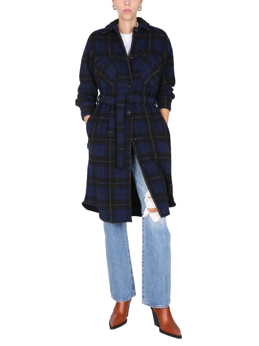 WOOLRICH TRENCH "GENTRY" IN MISTO LANA VERGINE CON MOTIVO A QUADRI